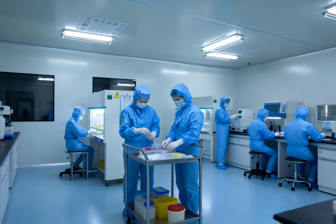 jimeng-2025-12-31-7265-参考图1的实验室环境和人物着装，多位身穿蓝色洁净服、佩戴口罩和手套的科研人员在现...(1).png